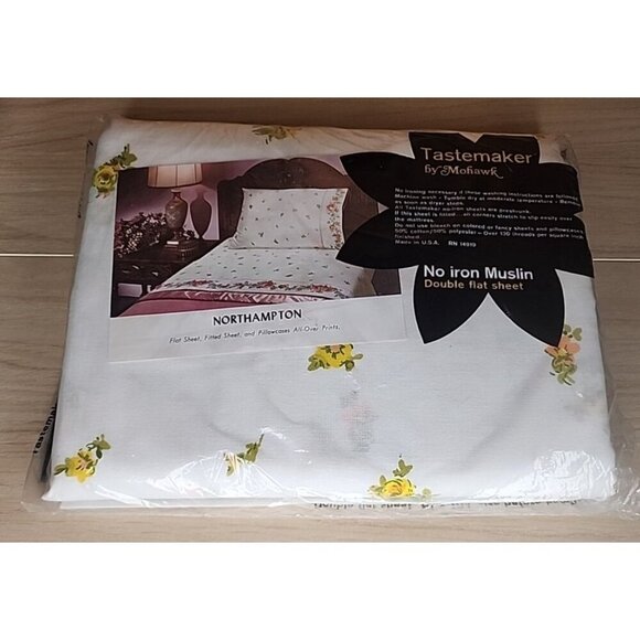 Tastemaker by Mohawk, no iron percale double/FULL fitted sheet Yellow floral - Picture 3 of 8